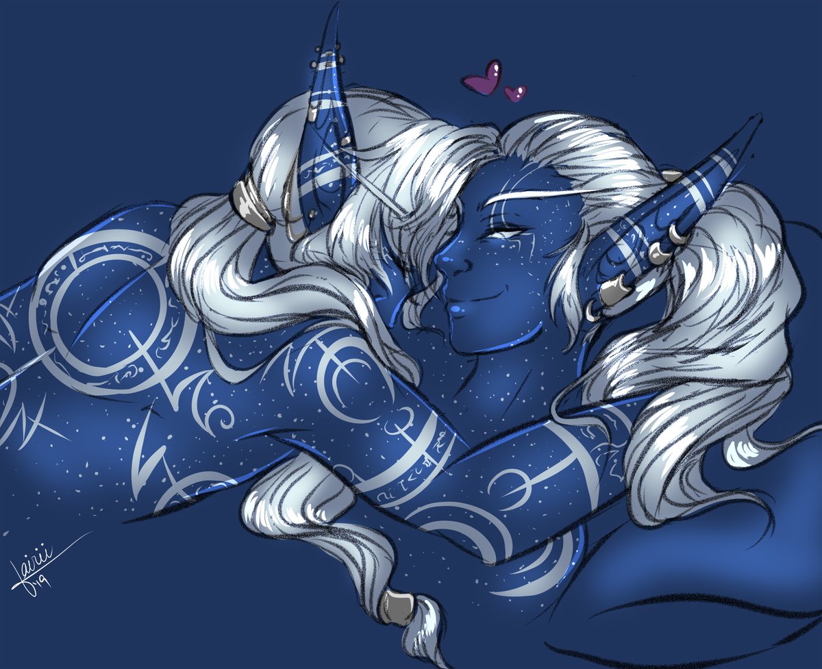 CrimsonRoseDom's tweet photo. I too have lots of elf babies! These are my WoW ones specifically; Cedric (mine) and Godric (@VairiisArt) Twin Nightborne brothers with a... close bond. https://t.co/8Z4ZkIy991