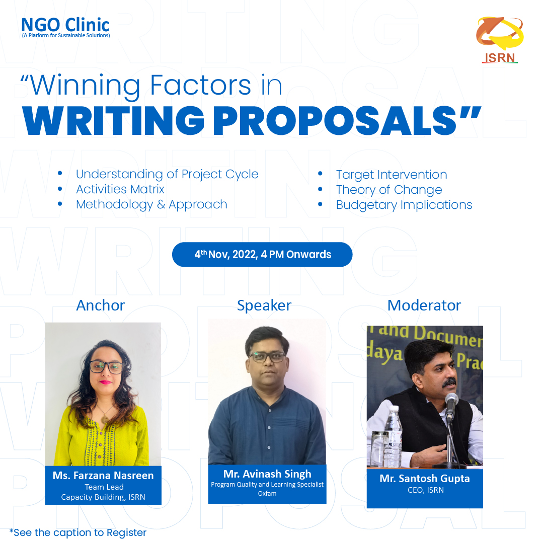 ISRNnewdelhi's tweet photo. He will be taking our session III on “Winning Factors in Writing Proposals...”, on 4th November from 4 pm onwards. 

For registration, click the link below; 
https://t.co/JfyoqTua5v

See you...:) 

#webinar #proposalwritting https://t.co/rBVi9u1D6W
