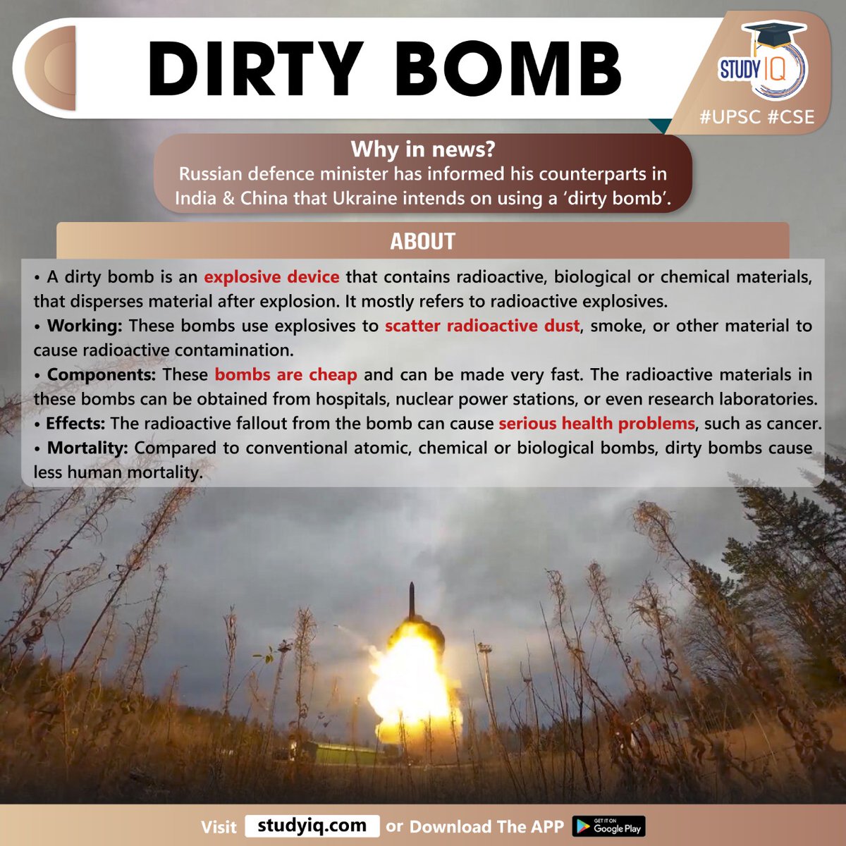 upsciq's tweet photo. #Dirty #Bomb

#dirtybomb #whyinnews #russiandefenceminister #india #china #ukraine #explosivedevice #biological #chemicalmaterials #radioactive #scatterradioactivedust #smoke #radioactivecontamination #bombsarecheep #hospitals #nuclearpowerstations #biologicalbombs #upsc #cse https://t.co/Oj2GvAZE7H