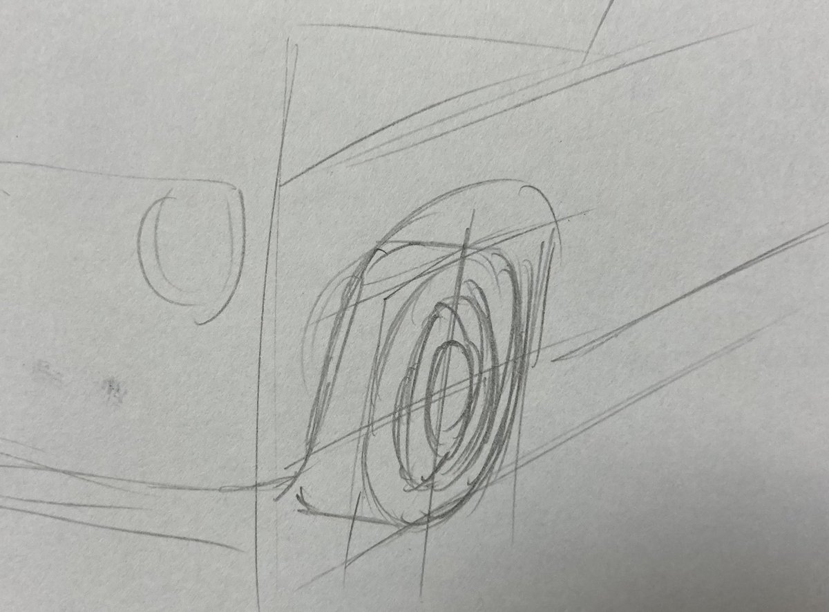 @8675699f43ae47f こんな感じでアタリを描いて、あとはタイヤの厚みとそれっぽく描いていく感じですかね 