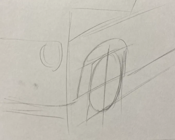 @8675699f43ae47f こんな感じでアタリを描いて、あとはタイヤの厚みとそれっぽく描いていく感じですかね 