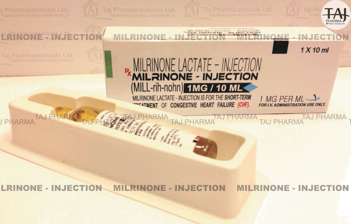 taj_pharma's tweet photo. #Milrinone relaxes #blood #vessels and increases the force with which the heart contracts. It is used to treat #HeartFailure. #Milrinone. @Pharma is one of prominent #MilrinoneLactate 10mg/10ml injection #Suppliers & #Manufacturer. More: https://t.co/Qrue9iYqb0. https://t.co/vXZ2Id1h6s