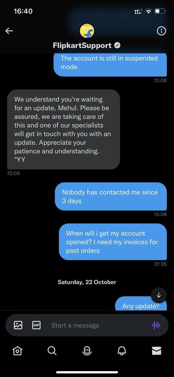 mehulvarsh's tweet photo. @_Kalyan_K @flipkartsupport nobody is providing answers on how can i get my account unblocked or get my invoices of past orders so that i can claim warranty of products purchased frm @Flipkart . And No, no concerns were addressed as mentioned in every reply of urs. (1/n) https://t.co/QVMA10Dmo8