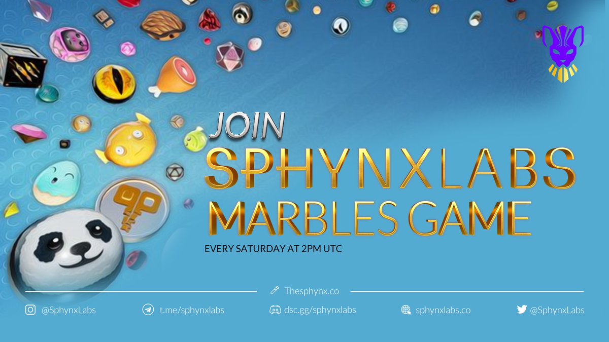 SphynxLabs's tweet photo. Sphynx Labs is hosting marble race game for the community, today at 2PM UTC. 
The winner of the Marble Race will be rewarded a custom tag beside their name for a week. 

Winner should contact https://t.co/hhJEEMOBhU. 

Good luck! 🍀

Join ➡️ https://t.co/7umuyeBb4t

#marblegames https://t.co/FSLB8PRRhn