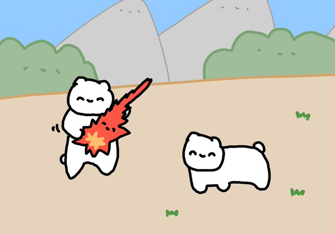 エアギターにも関わらず今度のライブの為にギターを燃やすパフォーマンスを取り入れた結果、ほぼ炎を演奏する形となったがもちろん無敵なので気にせずリハーサルに励んでいるネコチャン #まいにちネコチャン 