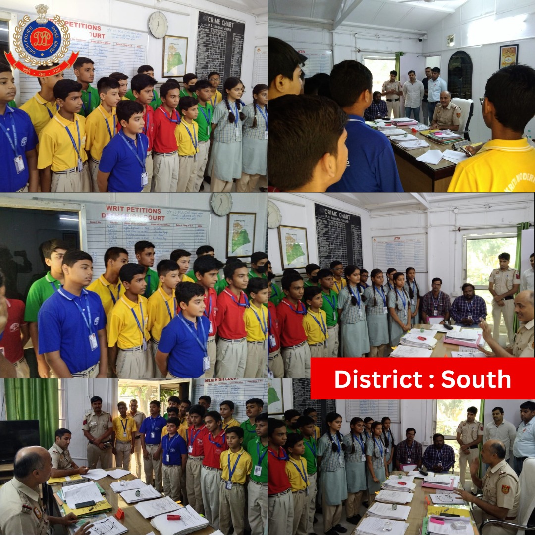 DCPSouthDelhi's tweet photo. As part of Community Policing, students of Modern Sanskrit Public School visited PS Sangam Vihar. They were informed of the functioning of Police Station as well as the significance of rules and regulations. Their queries were satisfactorily answered.

# DelhiPoliceUpdates https://t.co/A5ac9fYGeL