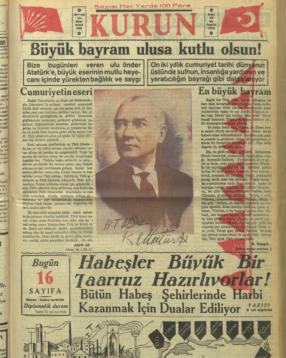 karasagacom's tweet photo. Gazi Mustafa Kemal Atatürk’ün cumhuriyeti ilanının 99. yılında arşivlerden çıkan gazete manşetleri 

#CumhuriyetBayramı
#MustafaKemalAtatürk https://t.co/fkB94cs1ic