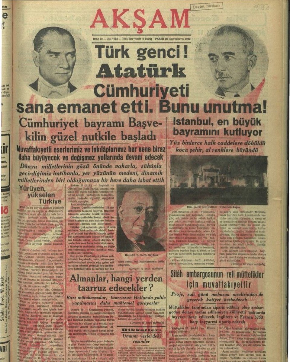 karasagacom's tweet photo. Gazi Mustafa Kemal Atatürk’ün cumhuriyeti ilanının 99. yılında arşivlerden çıkan gazete manşetleri 

#CumhuriyetBayramı
#MustafaKemalAtatürk https://t.co/fkB94cs1ic