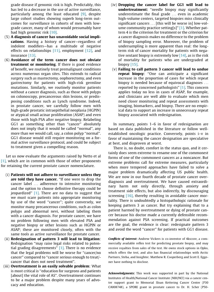 New Platinum Priority Editorial from <a href="/VickersBiostats/">Andrew Vickers</a> <a href="/dr_coops/">Matt Cooperberg</a> <a href="/uroegg/">Scott Eggener</a> 

Removing the Designation of Cancer from Grade Group 1 Disease Will Do More Good than Harm 

buff.ly/3sjtbld