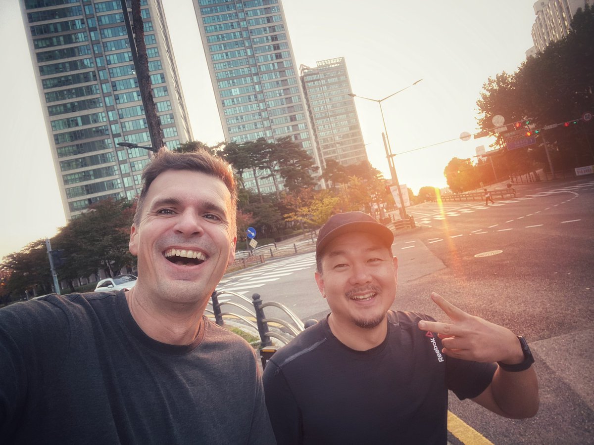Two happy HIM’s hitting the streets of Seoul on a Saturday morning. 

One hour later … ☠️ … but a good kind of ☠️

<a href="/F3Nation/">F3</a> #seoul #korea #consistency #commitment #community