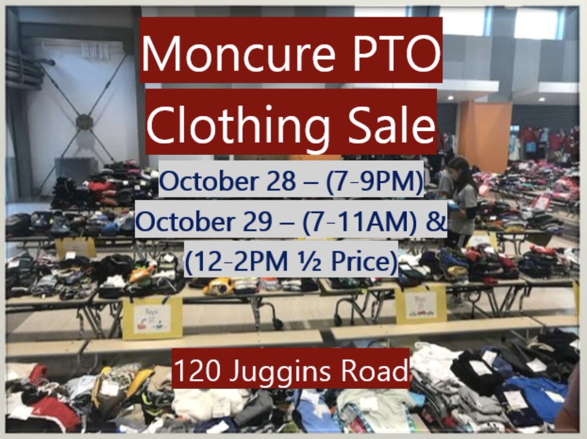 AnneEMoncureES's tweet photo. Day 2 is here!  We have a lot of items waiting for new homes!  Visit us at 120 Juggins Road!  👕👗🧸🚂 @SCPSchools @NSHSNorthNation @Shirley_Heim_MS @HHPMUSTANGS @HamptonOaksElem @PtoHampton @wearebarrett https://t.co/yOOLbiGaNW