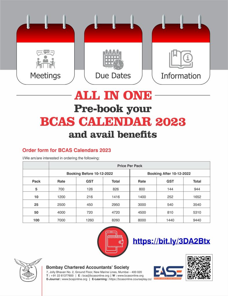 bcasglobal's tweet photo. #CAcalendar๐ #BCASCalendar ๐๏ธ #BookingOpen The importance of the BCAS Calendar has grown as it has become more important to keep track of deadlines
#knowthedates
๐คฉ please pre-book to ensure your copies.
Booking link: https://t.co/tVK2RYNUvn
#2023calendar #Newyear2023 https://t.co/HMT3A9JYnl