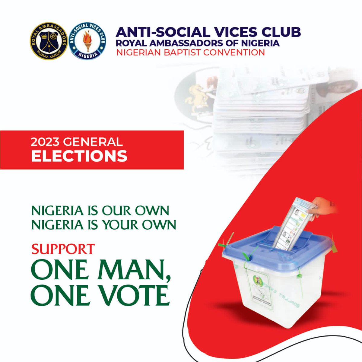 Ifechukwud3's tweet photo. The ASVC of the Royal Ambassadors of the @NigerianBaptist Convention says vote wisely.

#ASVC
#RAs
#NBC https://t.co/yaydzZFD6N