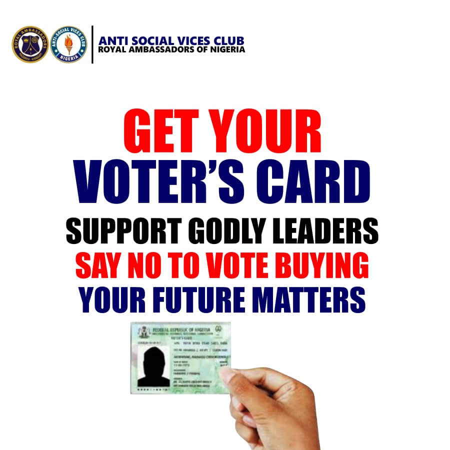 Ifechukwud3's tweet photo. The ASVC of the Royal Ambassadors of the @NigerianBaptist Convention says vote wisely.

#ASVC
#RAs
#NBC https://t.co/yaydzZFD6N