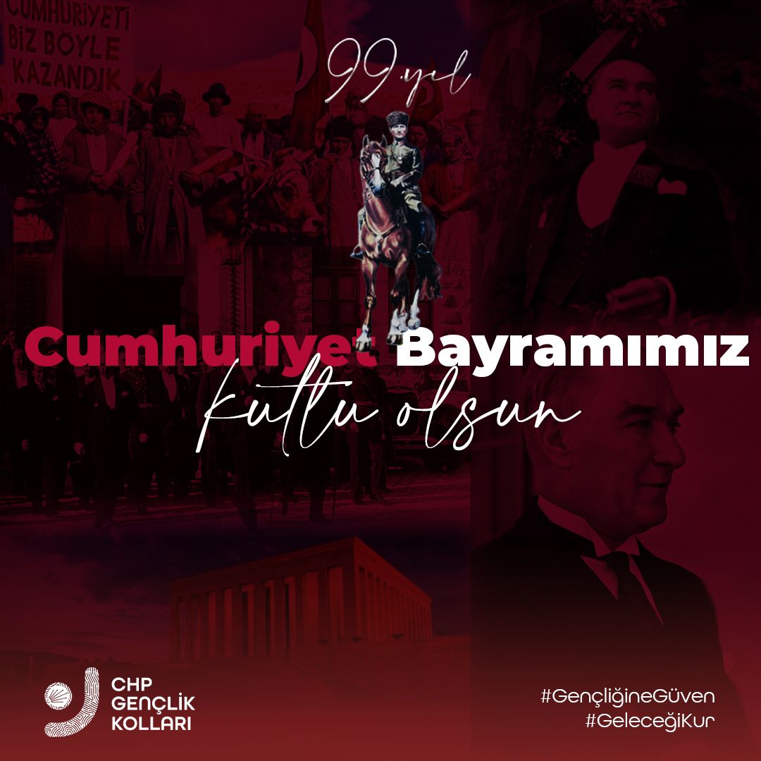 chpgenclik_gm's tweet photo. “Ey yükselen yeni nesil! İstikbal sizsiniz. Cumhuriyeti biz kurduk, onu yükseltecek ve yaşatacak sizsiniz.” 
Mustafa Kemal Atatürk

CUMHURİYETİMİZİN 99. YAŞI KUTLU OLSUN! https://t.co/WBj7WhWNrj