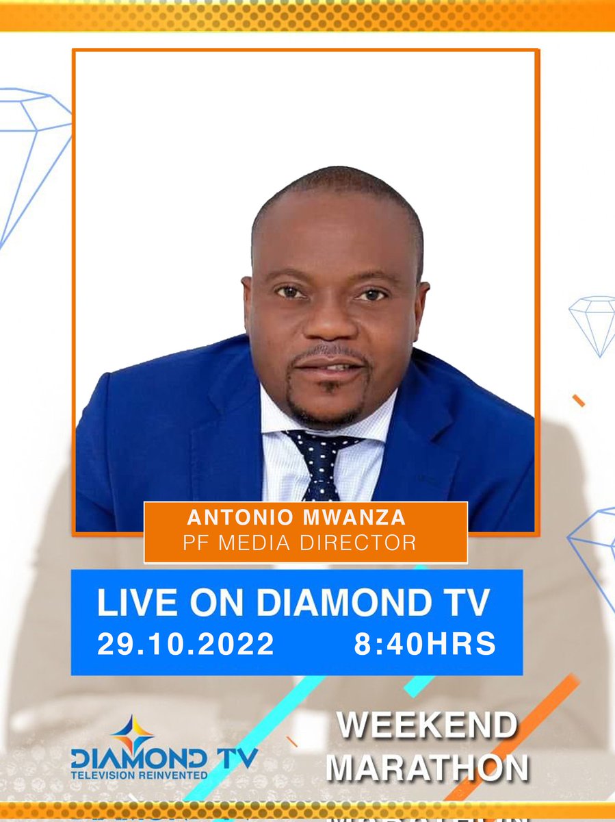 diamondtvzambia's tweet photo. PF Media Director, Antonio Mwanza, will this morning at 8:40 hrs join the #WeekendMarathon team to discuss the filing in of application for party Presidency and the countdown to their general assembly set for March 2023. Do tune in! https://t.co/Aq28aHq2Ih