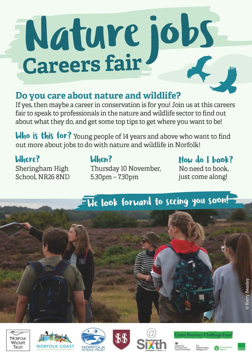 We're hosting our first ever 'Nature Jobs Careers Fair'! 💼 

We hope this event will showcase the vital conservation work happening across our county &amp; inspire young people to consider a career that helps protect &amp; restore Norfolk's nature. 🤝🌱  

norfolkwt.uk/careers-fair