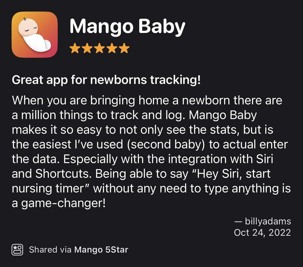 Mango Baby: Newborn Tracker with Siri 🥭👶 on Twitter: "「 Being able to say  "Hey Siri, start nursing timer" without any need to type anything is a game  changer! 」 https://t.co/Hn9jSA7MtE" /