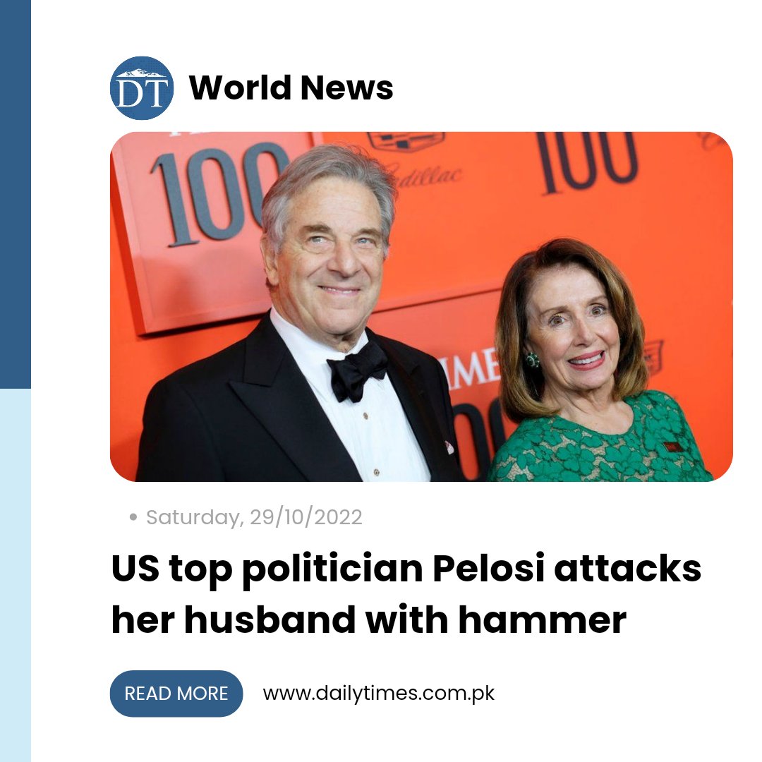 dailytimespak's tweet photo. After breaking into their California home on Friday in search of Nancy Pelosi, an intruder attacked her husband with a hammer, fracturing his skull.
#NancyPelosi #PaulPelosi #unitedstates #PoliticalNews #dailytimespakistan 

Read here: https://t.co/MMAAylS0PK https://t.co/uIYYMQ51nc