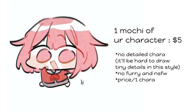 Hello i'm opening this quick comms🫶 go grab your mochis (payment via PayPal only!) slot is available until i'm tired skull emoji 