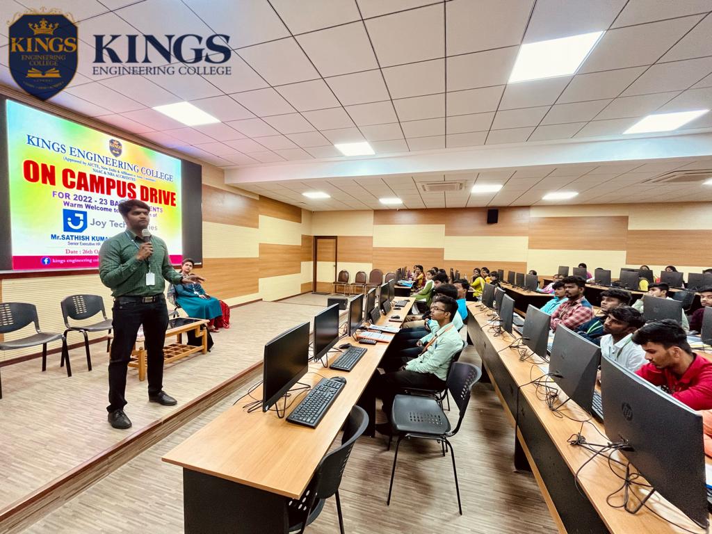 kingsenggcoll's tweet photo. The Department of Placement of Kings Engineering College conducted an on campus drive for the final year students with Joy Technologies on 26.10.2022 at 10am. #kingsengineeringcollege https://t.co/2Y5WxtBA9S