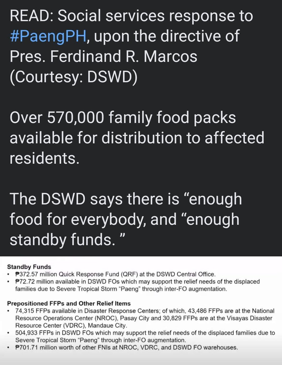"There is enough food for everybody, and enough standby funds."

The government has responded accordingly for #PaengPH. 

A response to #NasaanAngPangulo. 🇵🇭