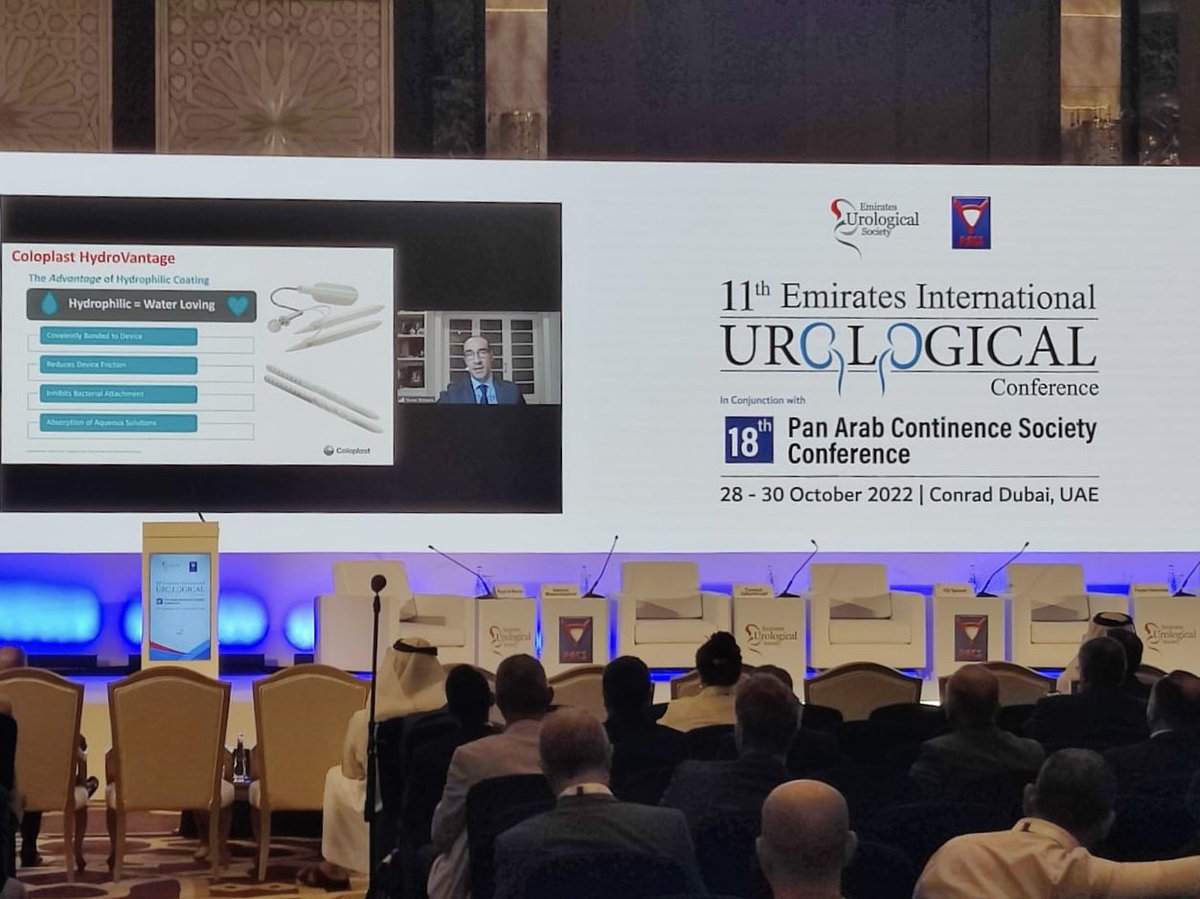 Prof. @NunoTomada addresses the @Emiratesurology audience during the 11th International Urological conference in #Dubai #Titan #Touch is the only #InflatablePenileProsthesis with FDA approval for manual modeling in the presence of #Peyronie’s disease #HydroVANTAGE @Coloplast_MD