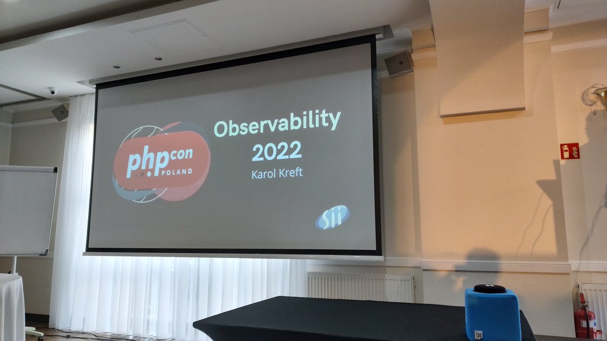 l3l0's tweet photo. #phpconpl @karol_kreft on stage talks about Observability https://t.co/hBv7UtKrvb