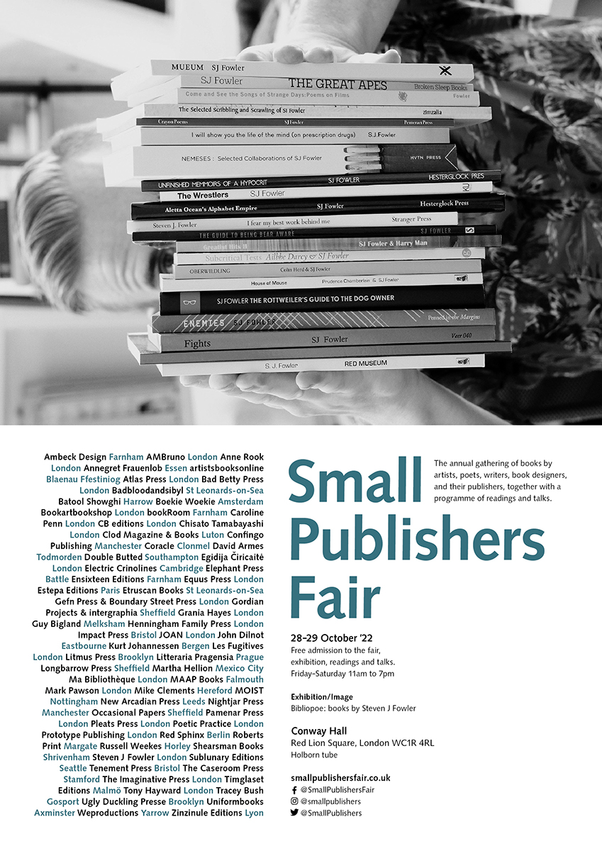 SmallPublishers's tweet photo. It's the second (and last) day of #smallpublishersfair22: 69 UK and international publishers, special exhibition, readings &amp; talks (today's line-up: https://t.co/mkOgPWGfqv). FREE, all welcome

Saturday 29 October (11am-7pm), @ConwayHall, London WC1R 4RL

https://t.co/lW8x3bYYG2 https://t.co/3TyzHX8ROR