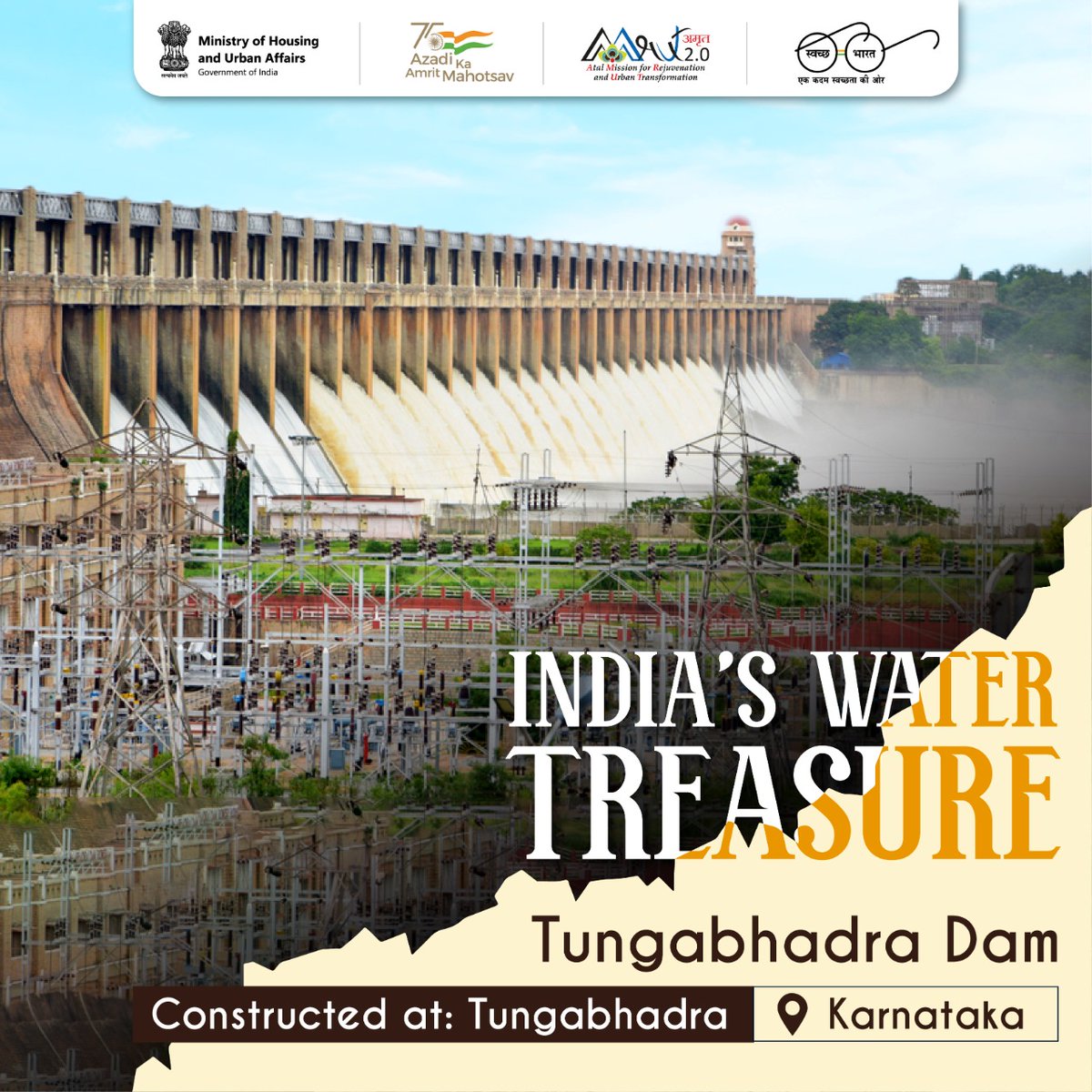 amrut_MoHUA's tweet photo. The Tungabhadra Dam is located at the Hosapete of Karnataka. Over the years, the dam has served the purposes like irrigation, electricity generation, flood control, etc. Built at the Tungabhadra River, the dam commenced its operation in the year 1953.
#WaterTreasure #DamsofIndia https://t.co/CBHpVeMBEG