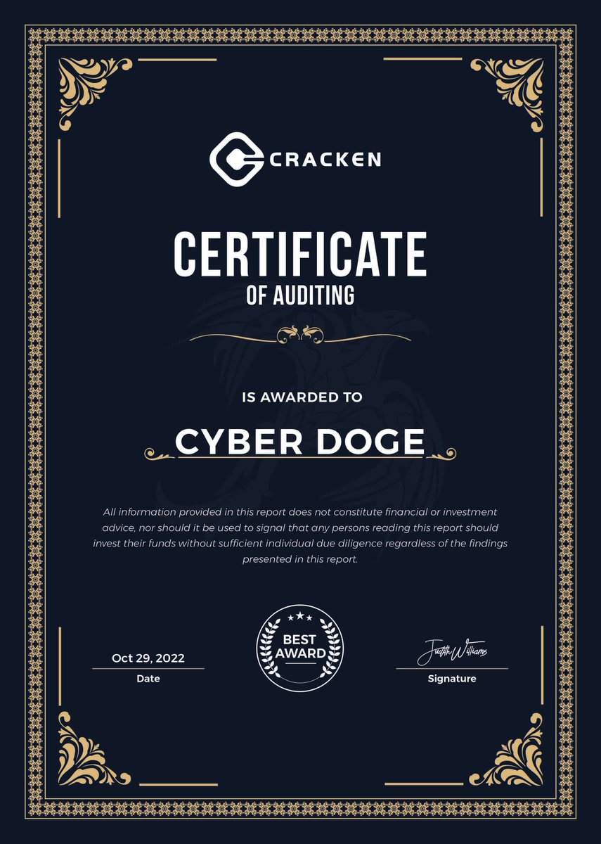 CrackenTech's tweet photo. CyberDoge @CyberDoge_Bscc is audited and listed, please check the audit report below

Project Website:
https://t.co/BVeIOcaEPn

Audit Report:
https://t.co/XoGlCCJ2U2

Request A Quote:
https://t.co/Jj6OSJyizi https://t.co/7CBsWjmrnQ
