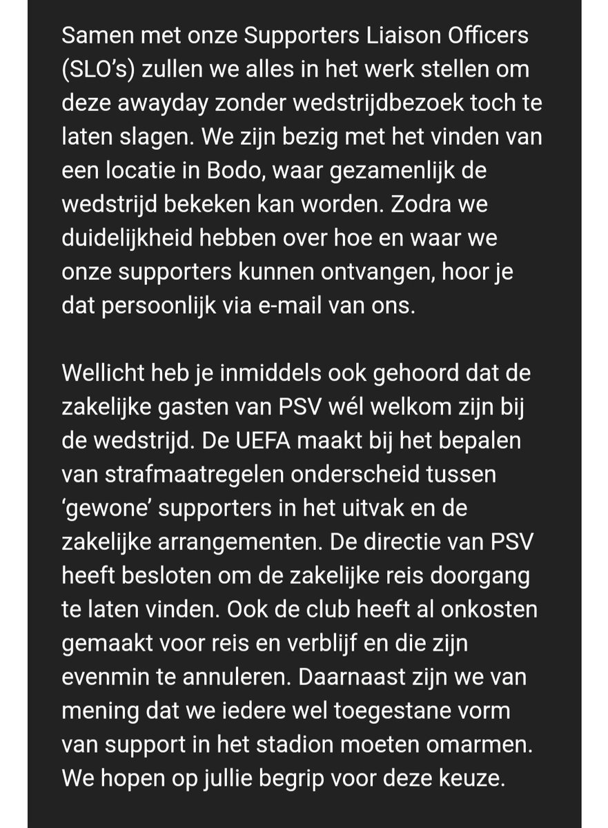 Beste <a href="/psv/">PSV</a>, om mijn tripje te laten slagen, heb ik jullie niet nodig. Ik ben zelf mans genoeg om met medesupporters een kroeg te zoeken. Dus wat mij betreft bespaar je de moeite en kosten.
Oh ja, tegen mij nooit meer over Eendracht beginnen...