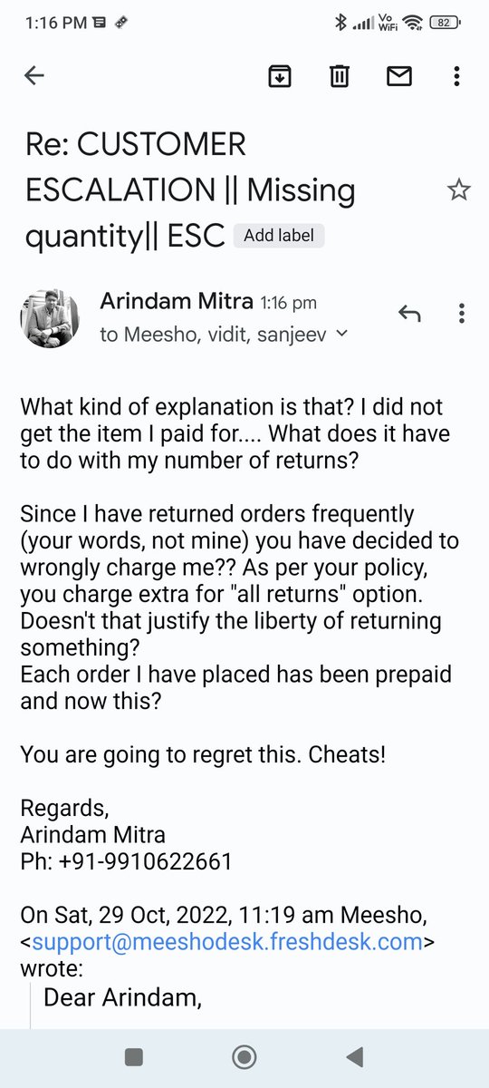 arindam_2801's tweet photo. Apparently @Meesho_Official wud nt return d money u paid 4 a product u hv nt received, if u happen 2 return few items tht r low quality or dnt meet ur expectations. So much 4 customer service. Guess they forgot they r an E-com site @consumerforum_ @forum_consumer @consumercourtin https://t.co/yaVBJqnjq1
