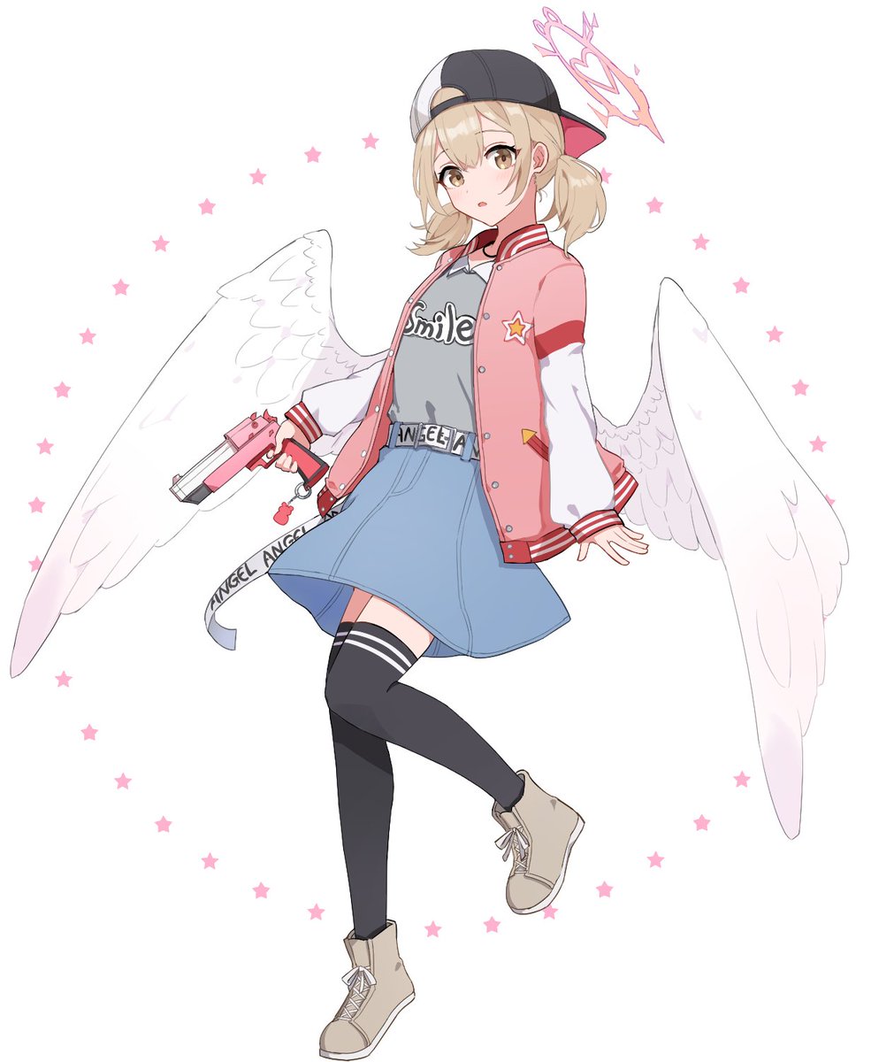 1girl hat wings solo thighhighs gun weapon  illustration images