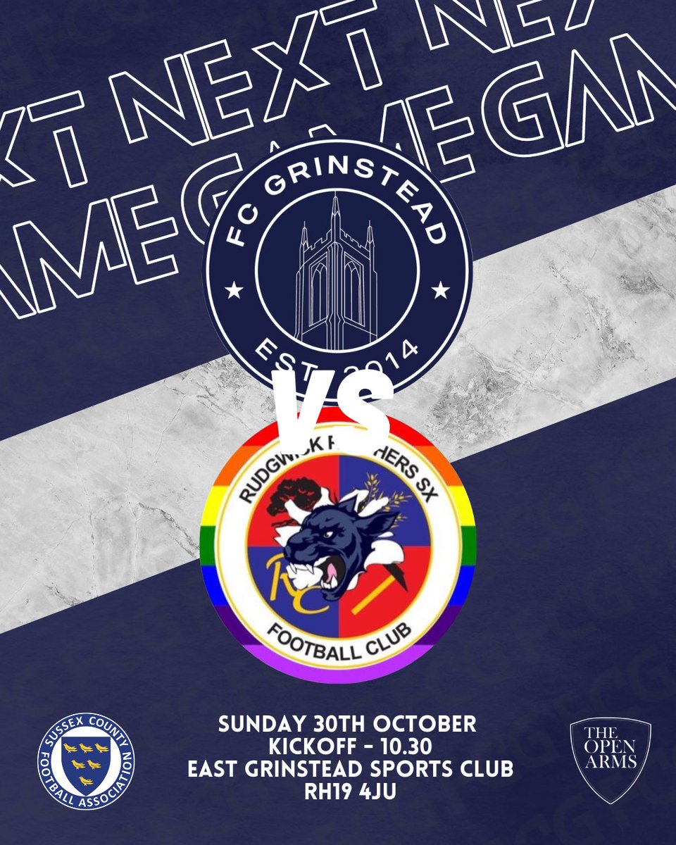 FCGrinstead's tweet image. NEXT UP!

@RudgwickSP 
🏆 DIV 3 Cup
🗓 30/10/2022
⏰ 10:30am
📍 EG Sports Clubs, RH19 4JU

Tomorrow we face Rudgwick in our first game of the Division 3 cup! Another one at home, see you there!