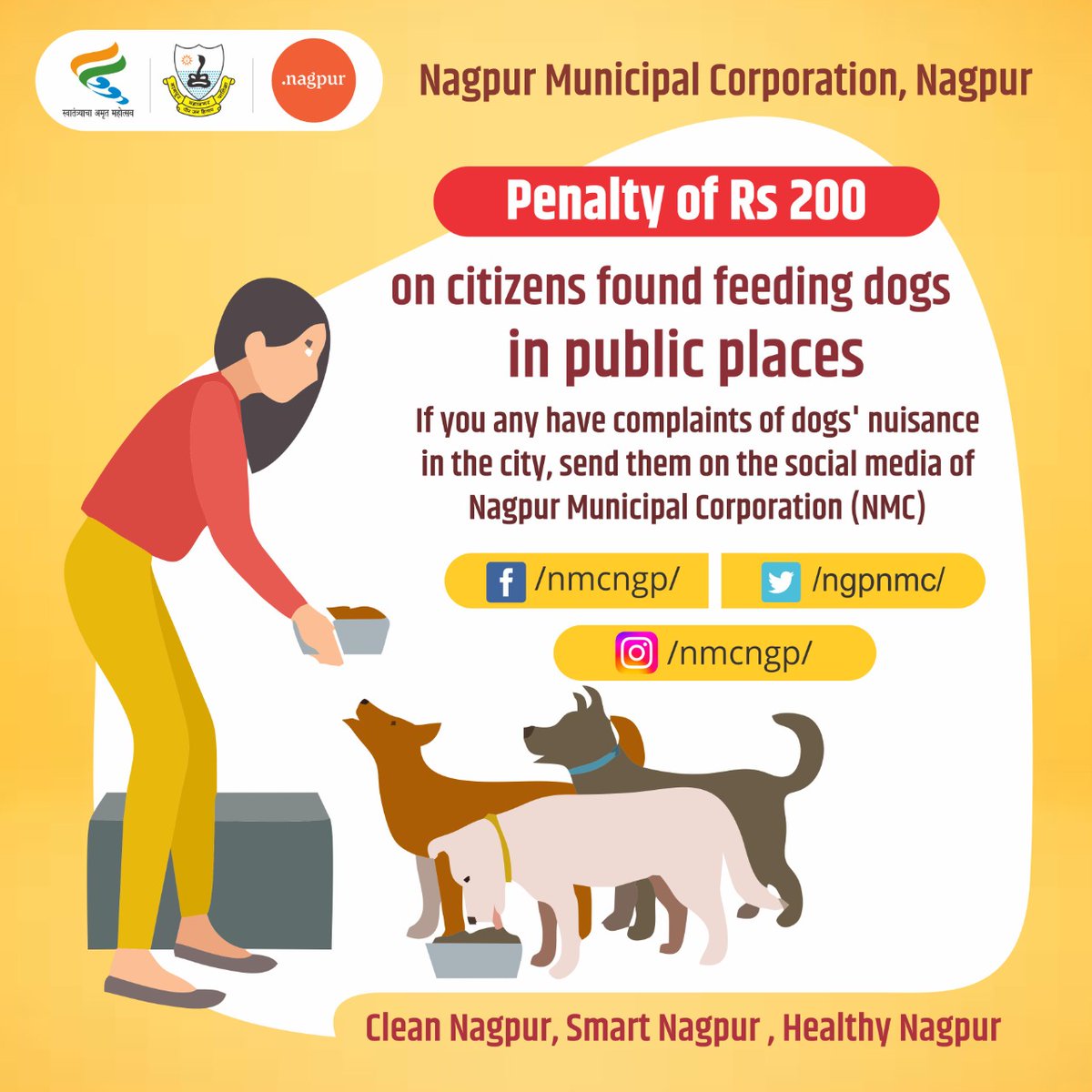ngpnmc's tweet photo. As per the order of Bombay High Court Nagpur Bench NMC has created online facility of Social Media for the citizens to share complaints of stray dogs nuisance which require immediate attention
#Dogfeeding #Clean_Nagpur_Beautiful_Nagpur #nmc #nagpur_municipal_corporation #straydog https://t.co/NYBPsb7SEV