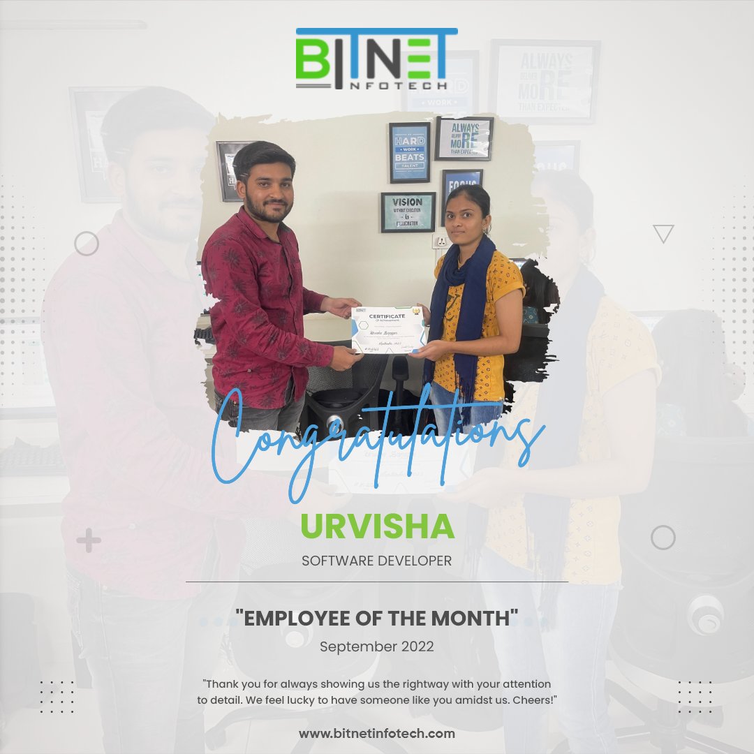 Bitnet_Infotech's tweet photo. "To stand apart from the competition, you must first stand together as a team."
๐ฅEmployee of the Month September-2022
๐๐Congratulations Urvisha
#bitnet #bitnetinfotech #webdeveloper #firstposition #challenge
#excellence #September022 #mobiledeveloper #amazongiftcard #gift https://t.co/Otuzo956b9