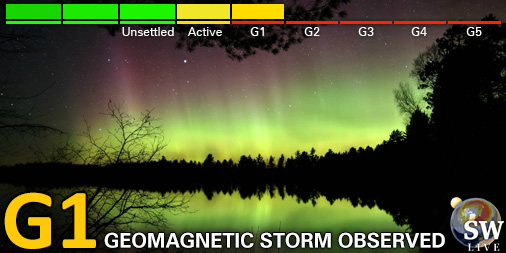 Minor G1 geomagnetic storm (Kp5) Threshold Reached: 08:02 UTC Follow live on spaceweather.live/l/kp