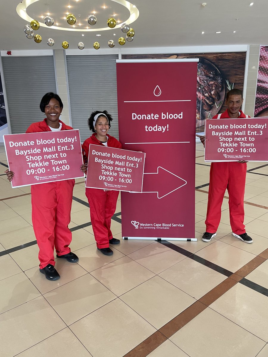 KFMza's tweet photo. The #KfmTop40 with @carlwastie is at Bayside Mall to take on @The_WCBS ' big blood donation challenge: 1 Day, 10 Malls, 1000 Units of Blood!
Donate blood today until 4pm at any of the 10 participating malls across Cape Town.
#DoSomethingRemarkable #Donateblood https://t.co/tMgHQSc0Ta