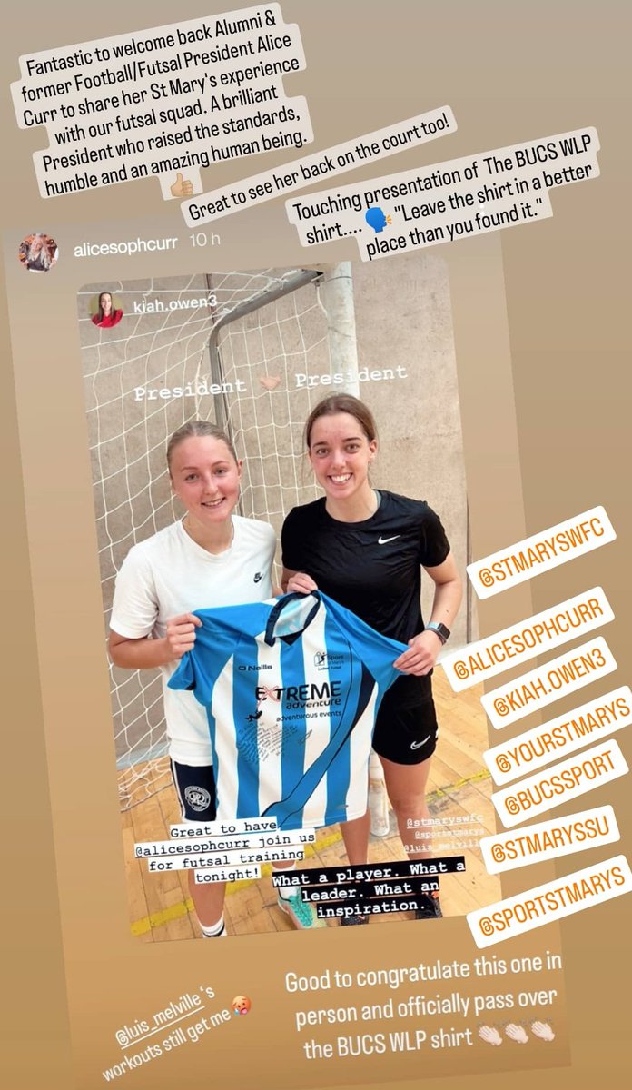 LuisMelville's tweet photo. When you work hard at the environment, you get these sort of returns. @alicesophcurr, @YourStMarys graduate/former @stmarys_wfc president sharing her on &amp; off court experiences with our futsal squad. A top class president who gave me amazing support with @k_owen03 following suit. https://t.co/bKOgMmNbBB