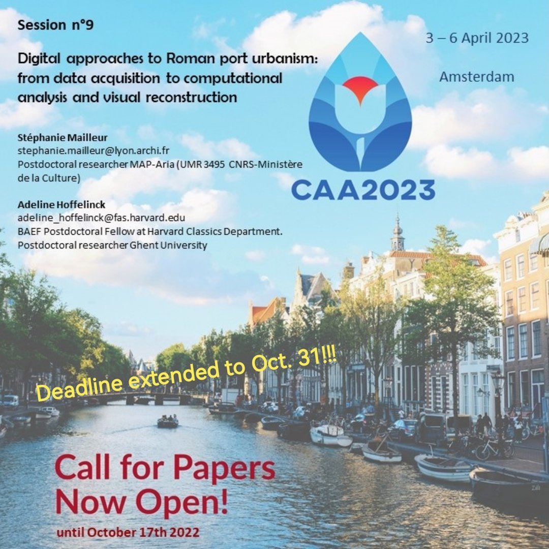 SMailleur's tweet photo. ⚠️ Only 2 days left for proposing a paper for the #CAA2023Ams. If you are working on ancient ports, don't hesitate to join us in our exciting session on Roman port urbanism 🤩
 @adhoffeli @harvard @MAP_UMR3495 @LabExIMU @hisoma_umr
More info: https://t.co/ihB5GtGJcO https://t.co/kIL5ijs1PO