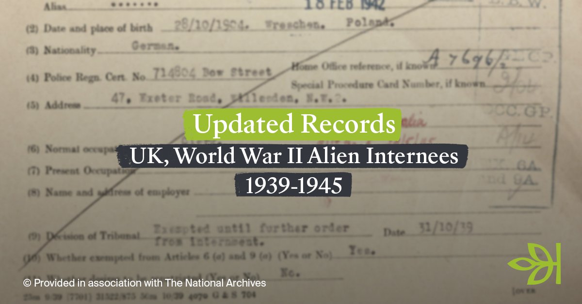 This week on Ancestry® we’ve updated the UK, World War II Alien Internees 1939-1945 collection. We’ve updated the collection with records for people born in the years 1919-1921, in line with current privacy guidelines. bit.ly/3UbdMPF