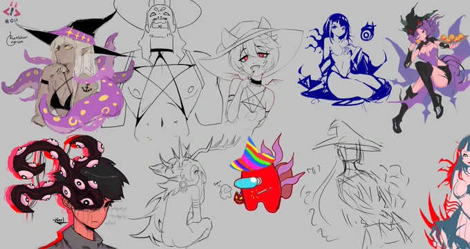 My server's 11th biweekly aggie session has ended, This week's optional theme prompt was tripled tied between Sanguine (server mascot) in a costume, Witches, and Eldritch! 
