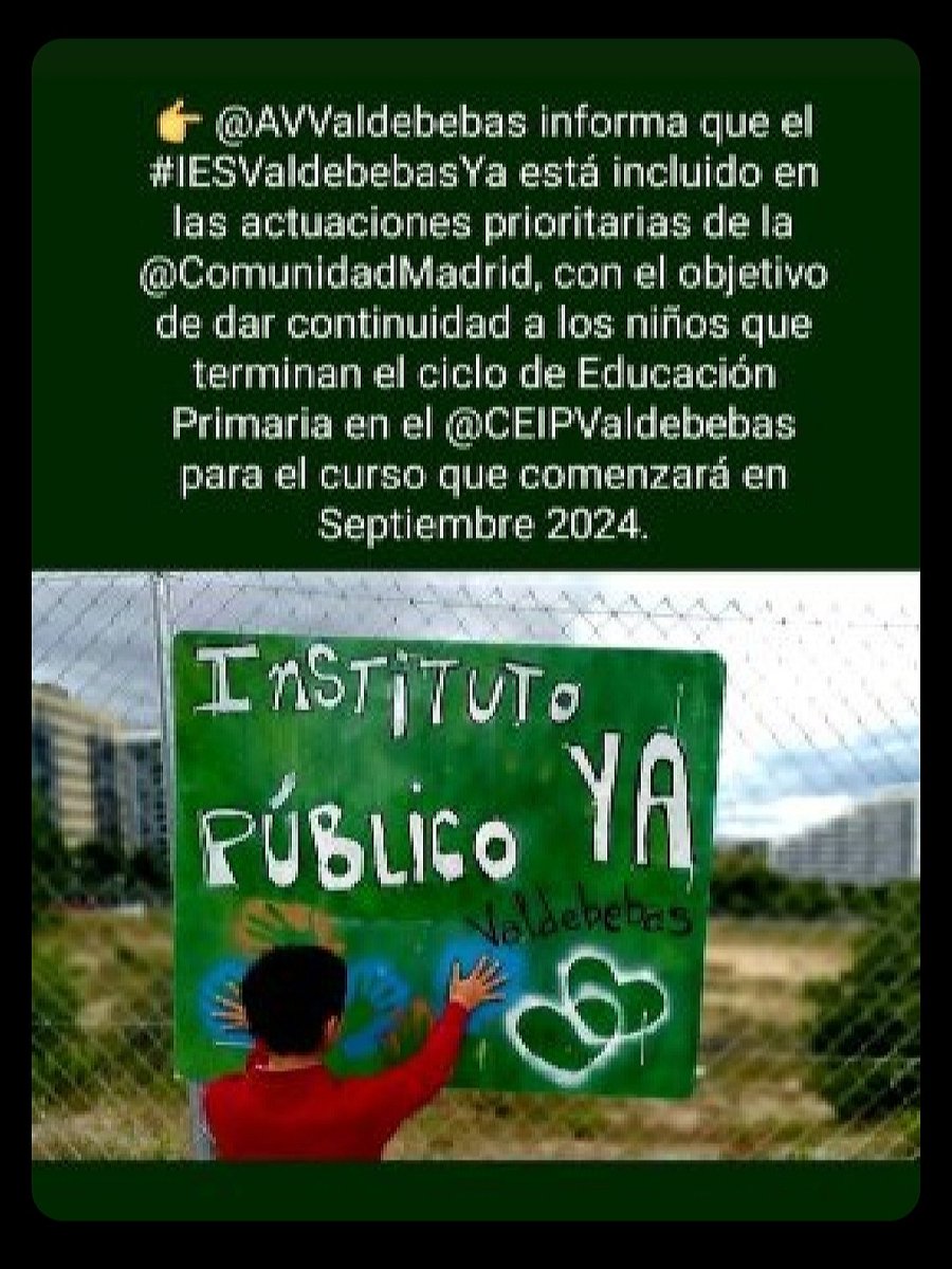 JavierCaso's tweet photo. @Padre3D @IdiazAyuso @ppmadrid 👉 Seguro #QueMuyPronto @eossoriocrespo, @educacmadrid y @ComunidadMadrid licitarán e iniciarán la construcción del #IESValdebebasYa y de un tercer colegio que alivie la masificación de los existentes en el barrio de #Valdebebas.
👏👍💪 #YoConAyuso 👏👍💪 https://t.co/AazuDsJUfK