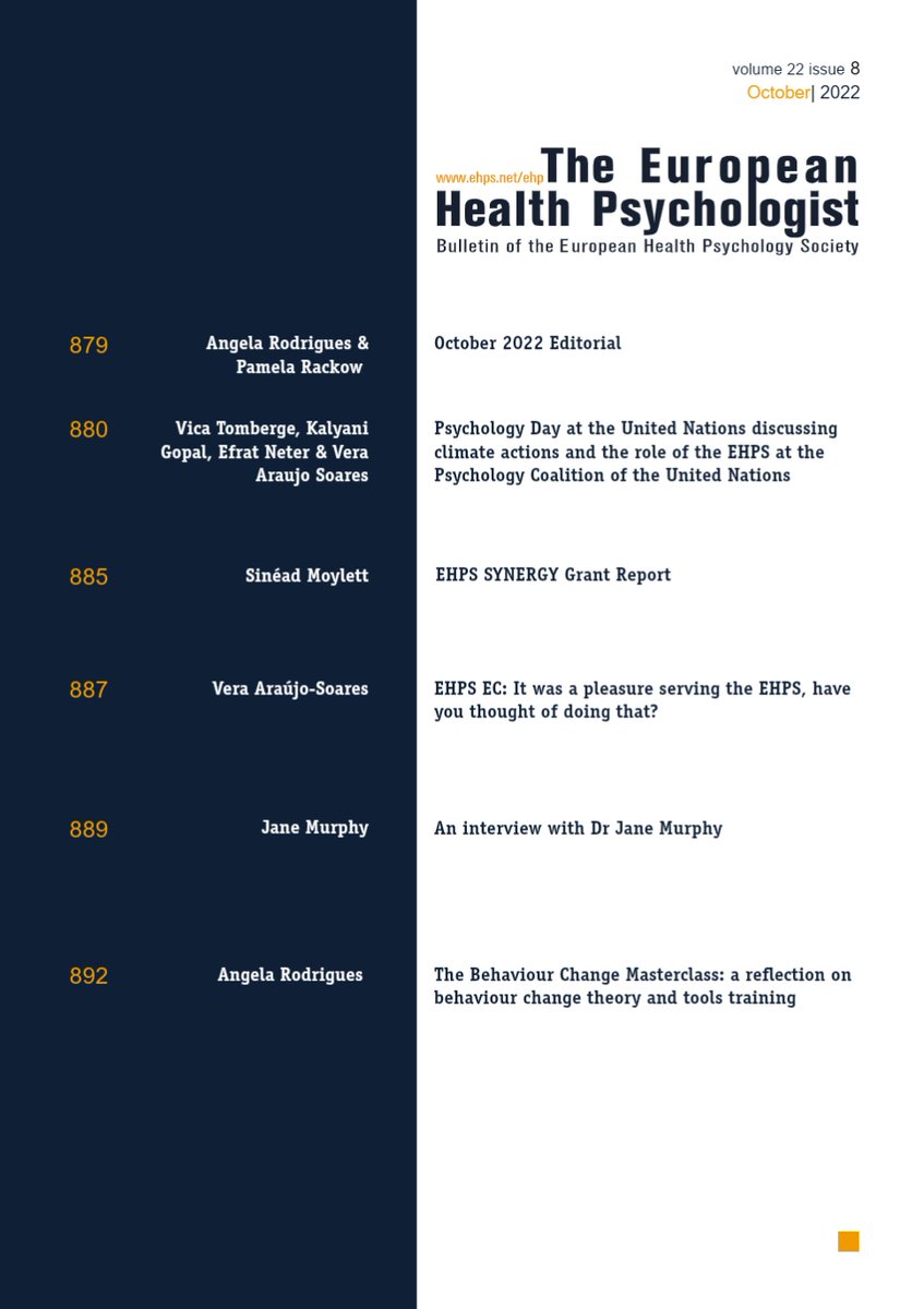 Check out what's in the newest issue of the European Health Psychologist! 

Stay tuned for more details on the individual articles, or go right ahead and read the full issue here:
ehps.net/ehp/index.php/…