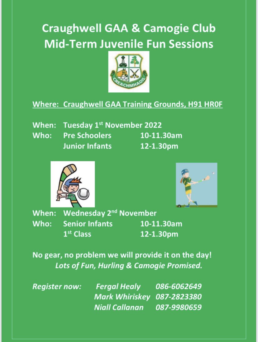 CraughwellGAA's tweet photo. Entertain the kids for free this midterm ππ #midtermfun @CraughwellCC https://t.co/Pkdr2wl72t