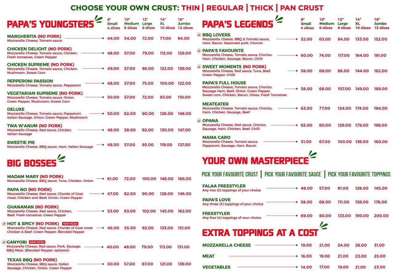 Papa's Pizza GH on X: Our New Price List🥹🍕  / X