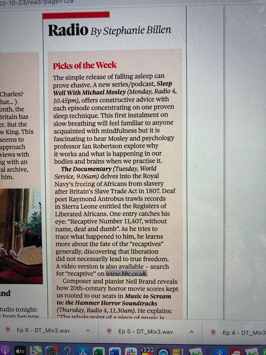 Bit late but just got told my radio doc with producer @AdeaneAnt made Picks of the week in The Observer. Thanks to everyone that has tuned in / watched / listened so far…catch it here bbc.co.uk/sounds/play/w3…