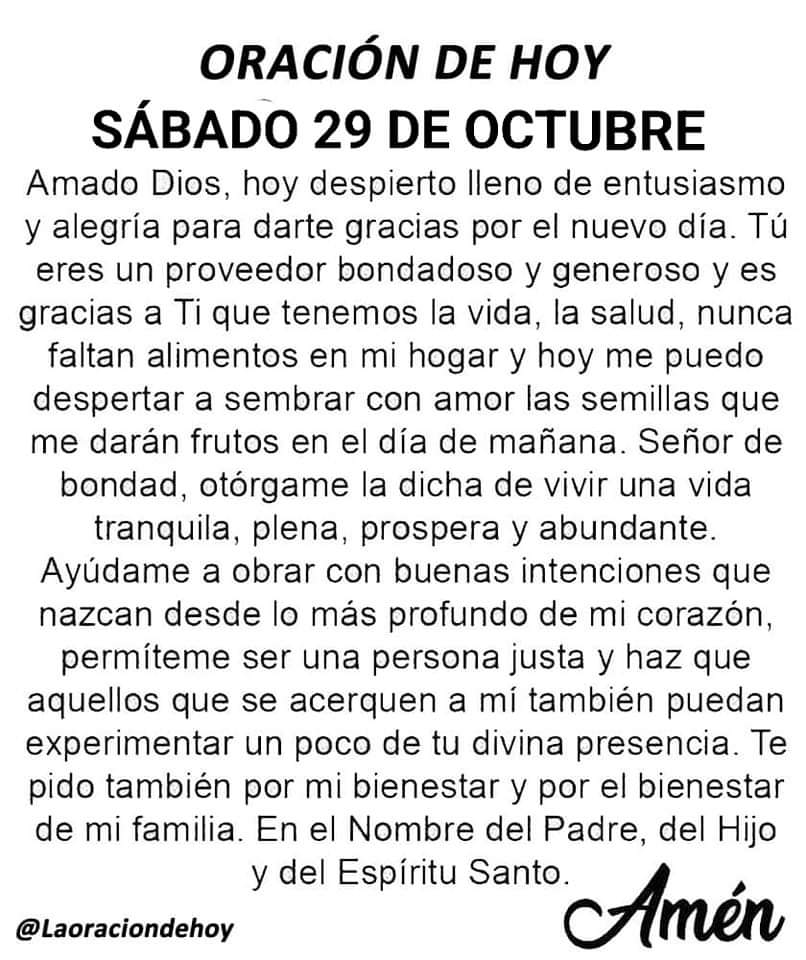 Oración para hoy sábado 29 de octubre de 2022