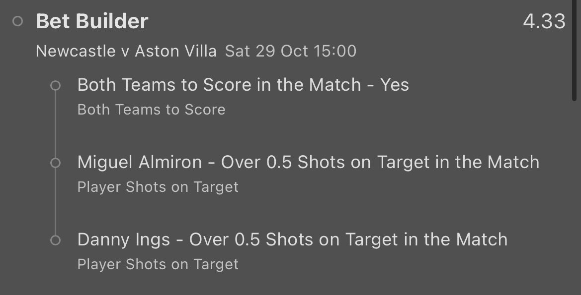Box2BoxTips's tweet image. NEWCASTLE V VILLA 
Treble @ 4.33

If Villa can carry on in the same manner they did against Brentford, a goal and atleast 1 SoT from Ings is expected.Similarly Almiron has been in good form and the least you could expect is 1 SoT from him today.

2u returns 6.67u profit💰